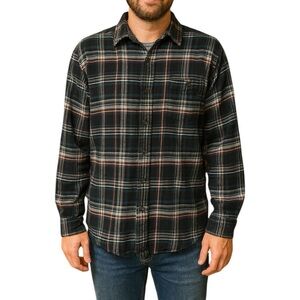 G.H. Bass Large Blue Green Plaid Button Front 100% Cotton Flannel